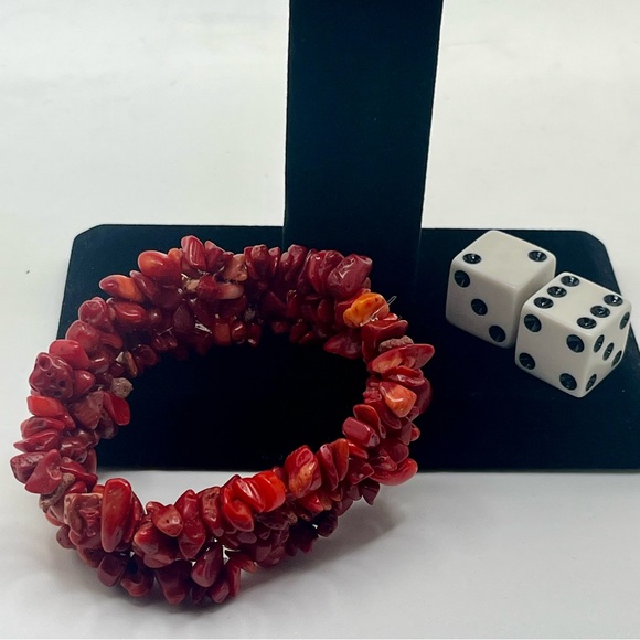 vintage chunky red coral chip stretch bracelet natural stone boho - Picture 7 of 8